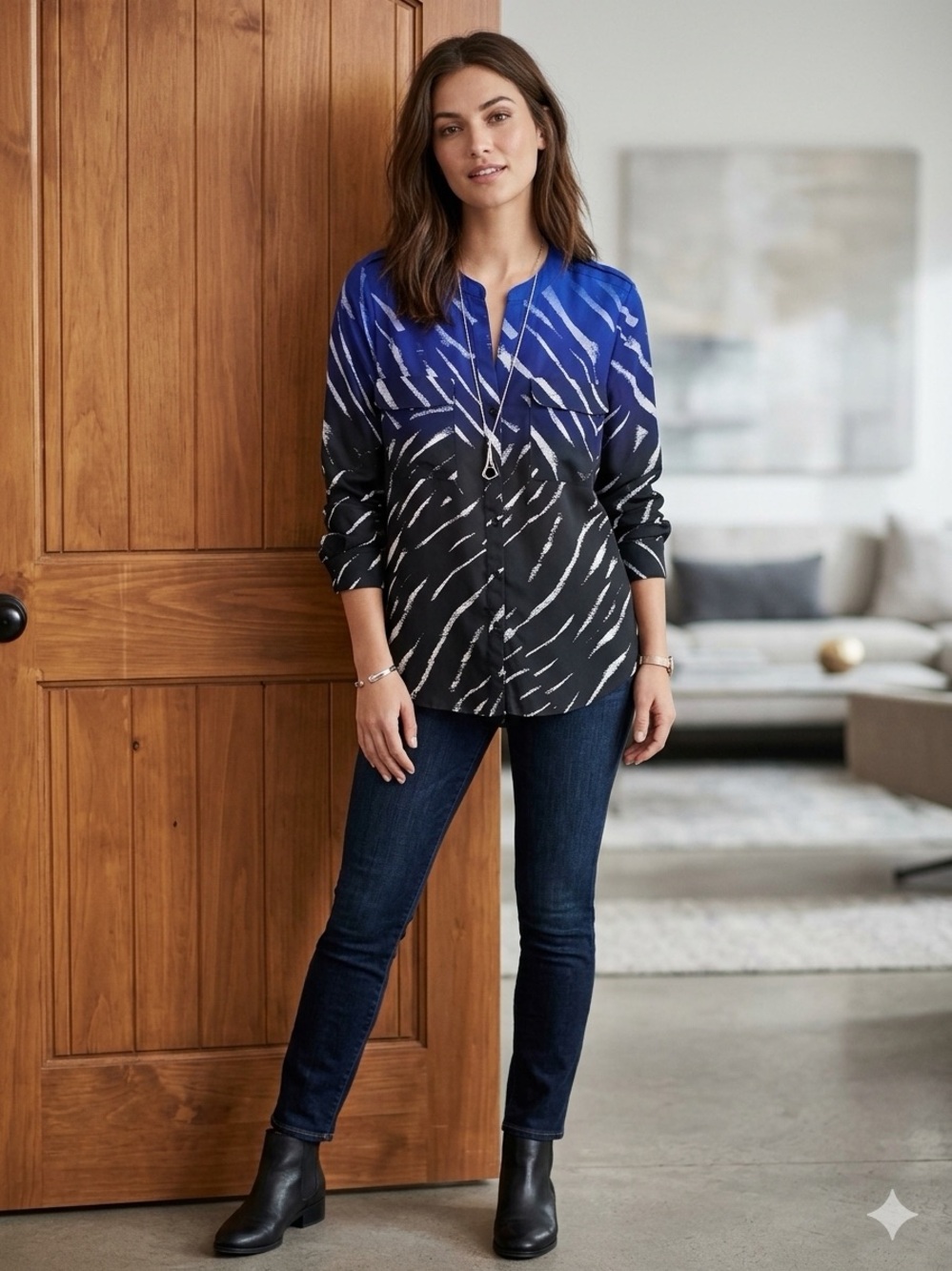 Calvin Klein Abstract Brushstroke Ombre Blouse - Large